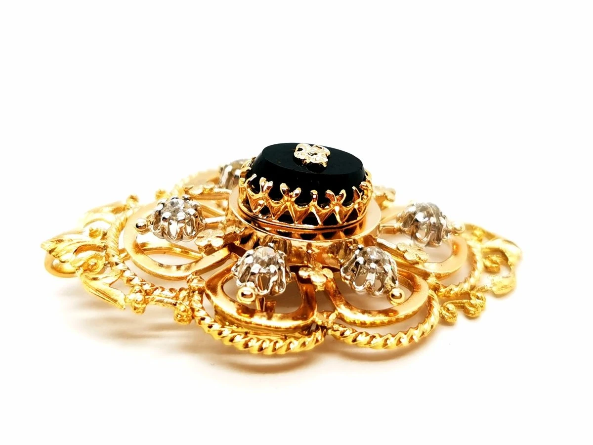 Broche Art Déco En Or Jaune, Platine, Diamants Et Onyx 3 Broche Art Déco En Or Jaune, Platine, Diamants Et Onyx – Image 3