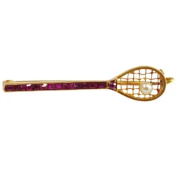 Broche Art Deco En Or Jaune, Rubis Et Perle