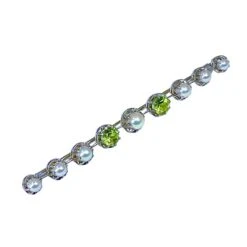Broche Barette En Or Blanc Et Platine En Perle Et Peridot