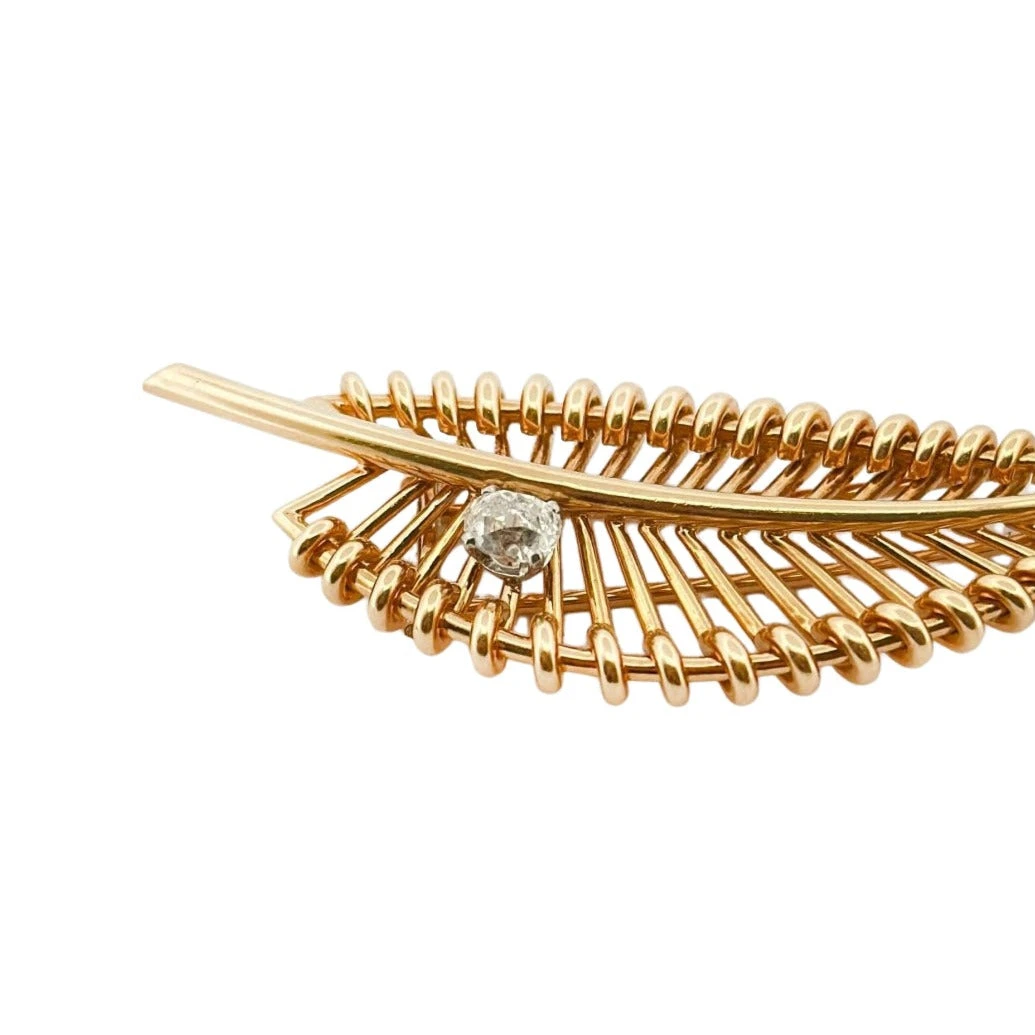 Broche BOUCHERON Feuille En Or Jaune Et Diamant 2 Broche BOUCHERON Feuille En Or Jaune Et Diamant – Image 2