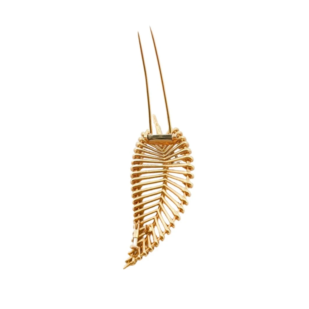 Broche BOUCHERON Feuille En Or Jaune Et Diamant 4 Broche BOUCHERON Feuille En Or Jaune Et Diamant – Image 4