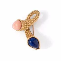 Broche BOUCHERON "Serpent Bohème", En Or Jaune, Corail Et Lapis Lazuli