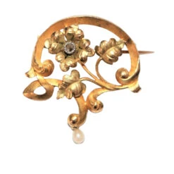 Broche Clip En Or Jaune Et En Perle