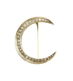Broche Croissant De Lune En Or Jaune Et Diamants