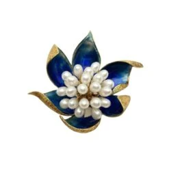 Broche En Or Avec Perles De Culture Et émail