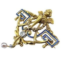 Broche En Or Jaune, Perle Et Diamant -Castafiore Boutique broche en or jaune perle et diamant 934886