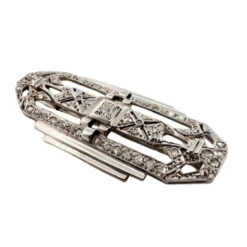 Broche Epingle Art Déco En Or Blanc Et Diamants