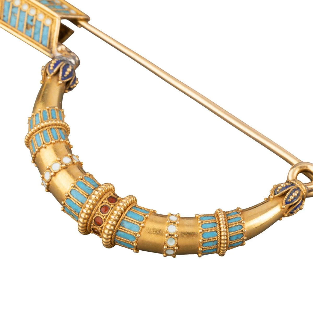 Broche Fibule En Or Jaune, émail Et Corail 2 Broche Fibule En Or Jaune, émail Et Corail – Image 2