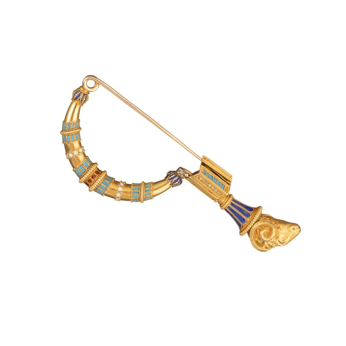 Broche Fibule En Or Jaune, émail Et Corail 1 Broche Fibule En Or Jaune, émail Et Corail