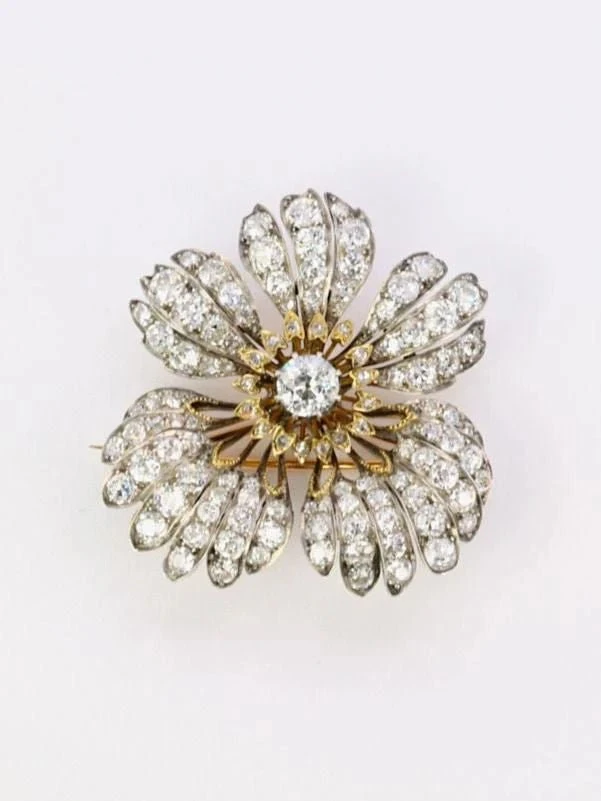 Broche Fleur Ancienne Or Argent Diamants Taille Ancienne 1 Broche Fleur Ancienne Or Argent Diamants Taille Ancienne
