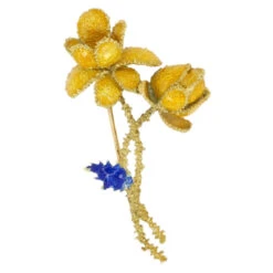 Broche Fleur En Or Jaune Et émail