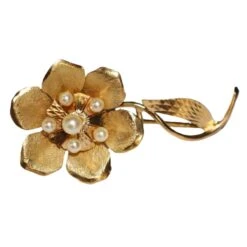 Broche Fleur En Or Jaune Et Perles De Culture