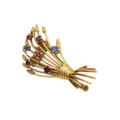 Broche Clip MELLERIO "Gerbe De Blé" En Or Jaune, Rubis Et Saphirs -Castafiore Boutique broche gerbe de ble mellerio 127616