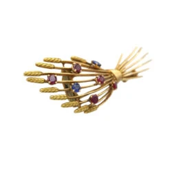 Broche Clip MELLERIO "Gerbe De Blé" En Or Jaune, Rubis Et Saphirs -Castafiore Boutique broche gerbe de ble mellerio 223571