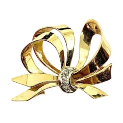 Broche Noeud En Or, Platine Et Diamant