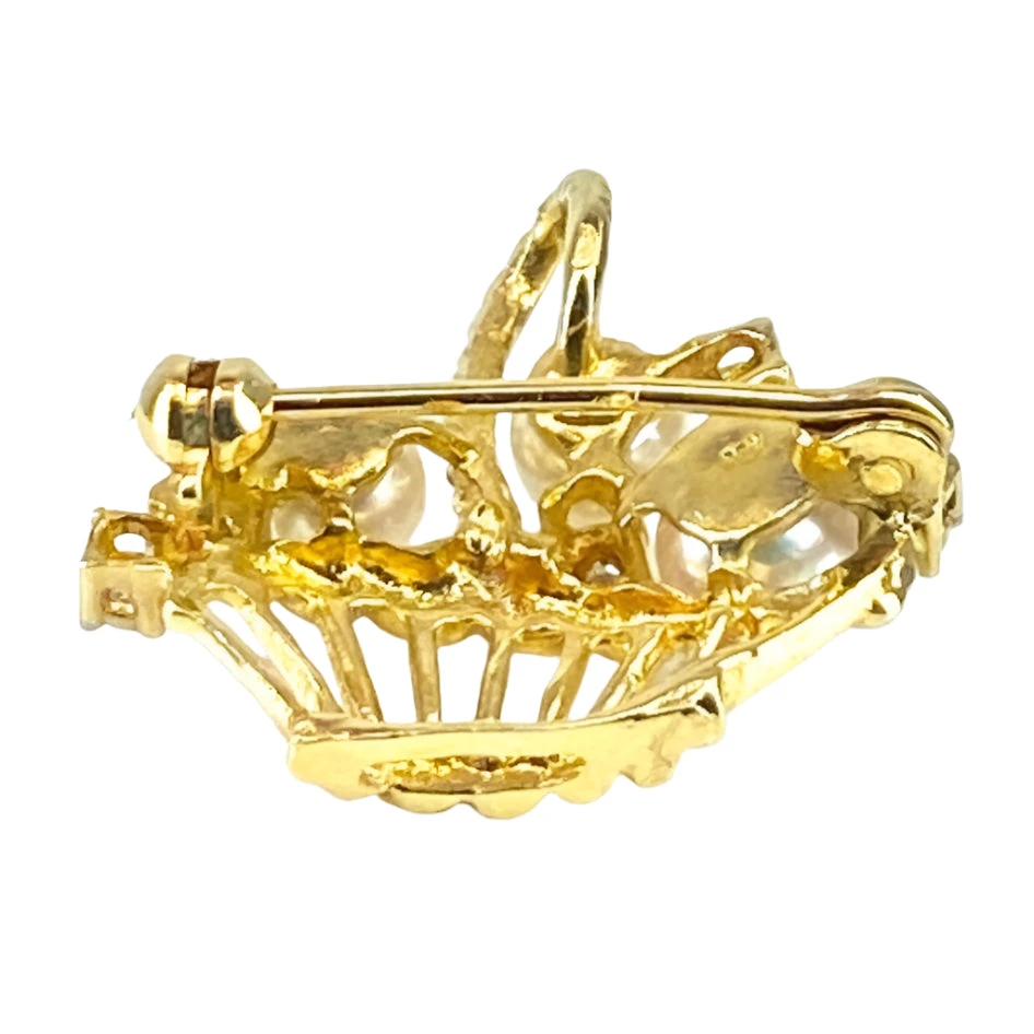 Broche En Or Jaune, Perles Et Diamants 4 Broche En Or Jaune, Perles Et Diamants – Image 4