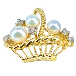 Broche En Or Jaune, Perles Et Diamants