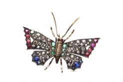 Broche Papillon 19e Siècle Diamants Et Pierres Précieuses