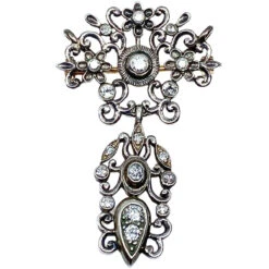 Broche Pendentif En Or Et Argent Sertie De Diamants, époque Napoléon III