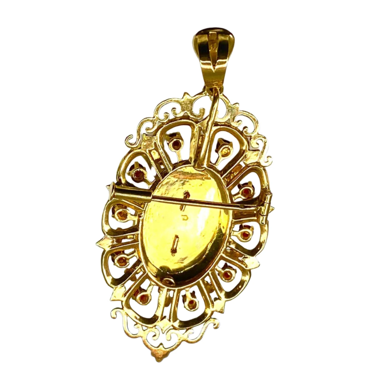 Broche Pendentif En Or Jaune, Grenats, émeraude Et Diamants 2 Broche Pendentif En Or Jaune, Grenats, émeraude Et Diamants – Image 2