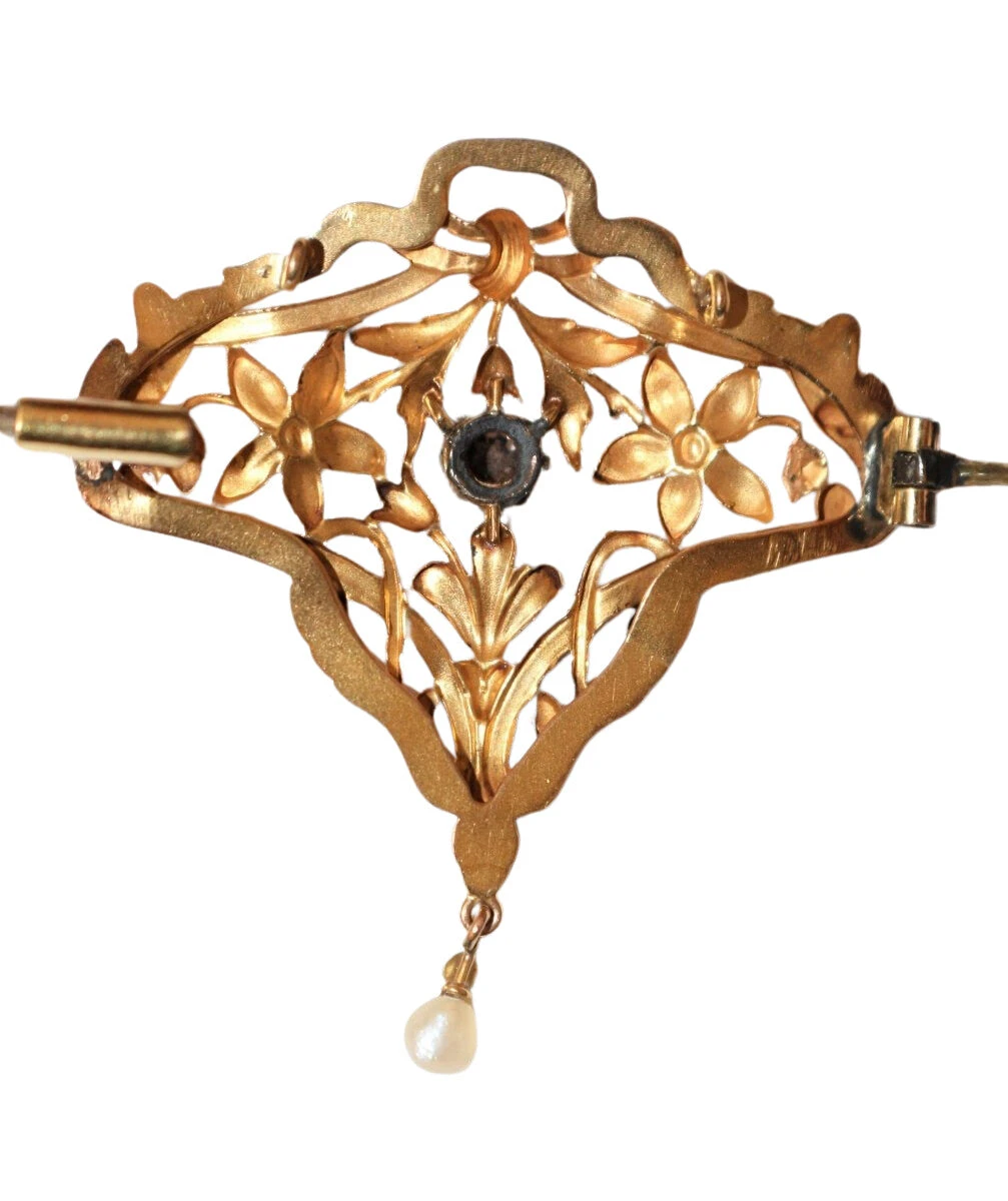 Broche - Pendentif En Or Jaune Et Platine Et En Perle 4 Broche - Pendentif En Or Jaune Et Platine Et En Perle – Image 4