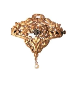 Broche - Pendentif En Or Jaune Et Platine Et En Perle