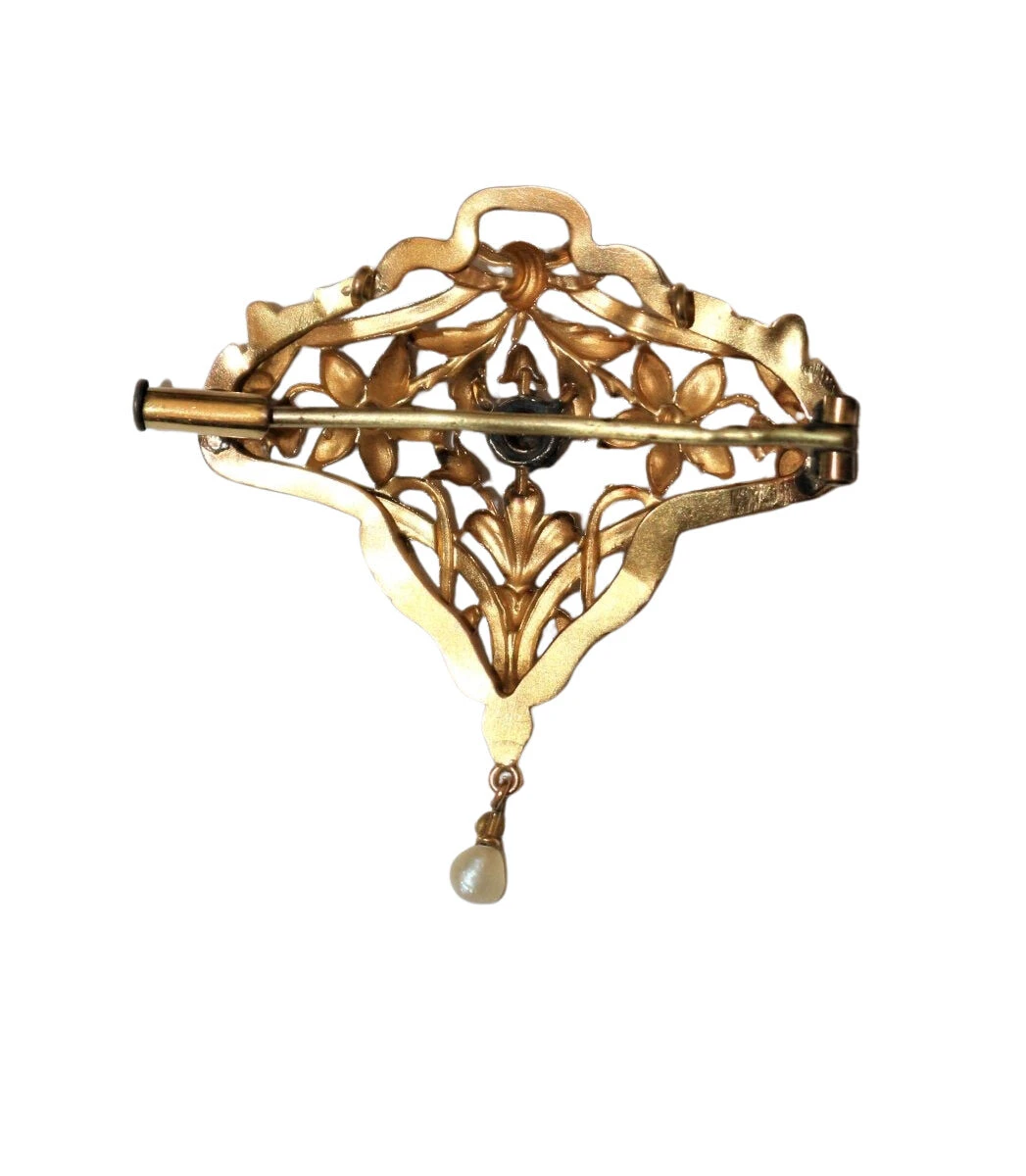 Broche - Pendentif En Or Jaune Et Platine Et En Perle 7 Broche - Pendentif En Or Jaune Et Platine Et En Perle – Image 7