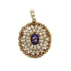 Broche Pendentif - Or, Email, Perles & Rubis