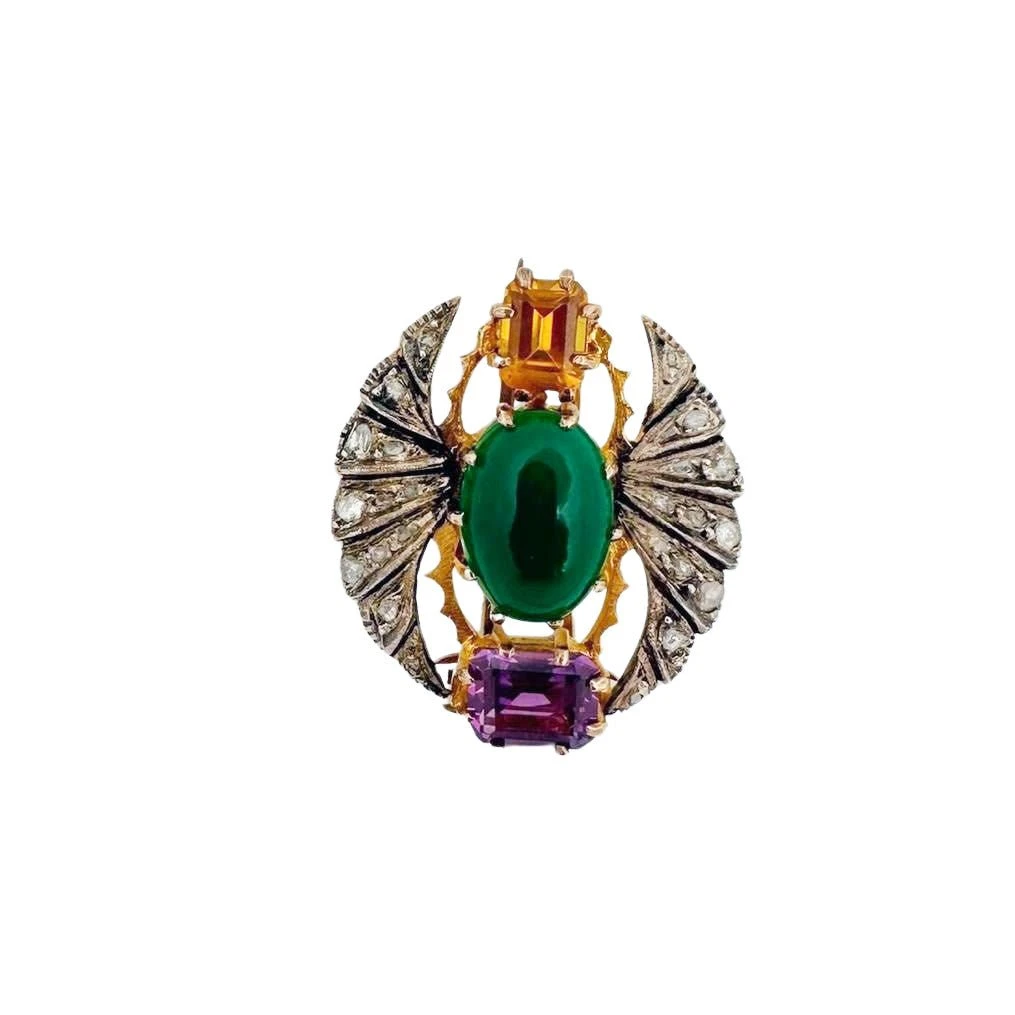 Broche Scarabée En Or Jaune, Argent Et Pierres 2 Broche Scarabée En Or Jaune, Argent Et Pierres – Image 2