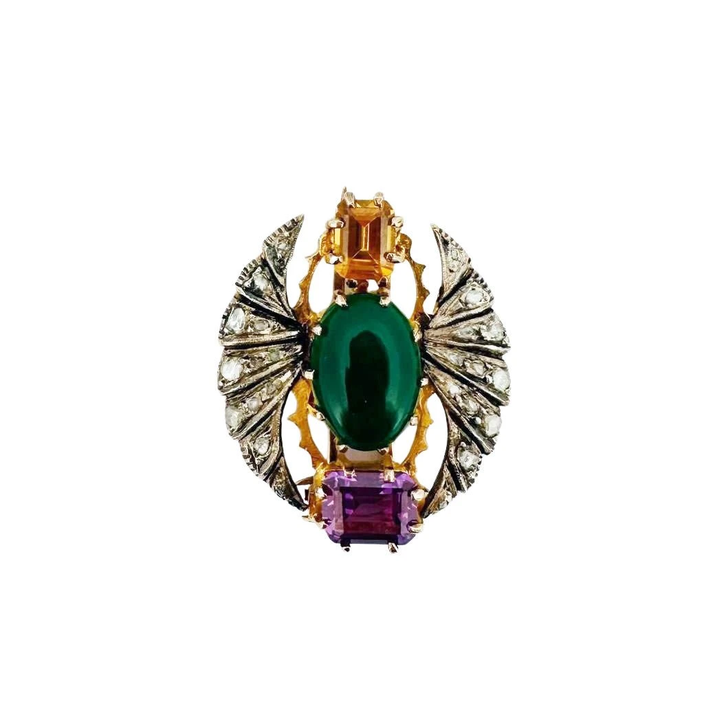 Broche Scarabée En Or Jaune, Argent Et Pierres 1 Broche Scarabée En Or Jaune, Argent Et Pierres