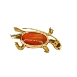 Broche Tortue En Or Jaune Et Cornaline -Castafiore Boutique broche tortue en or jaune et cornaline 780714
