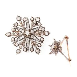 Broches Étoile & Fleur En Or Jaune, Argent Et Diamants