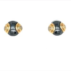 Bulgari Diamond Hematite 18 Karat Yellow Gold Earrings
