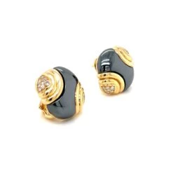 Bulgari Diamond Hematite 18 Karat Yellow Gold Earrings -Castafiore Boutique bulgari diamond hematite 18 karat yellow gold earrings 933761