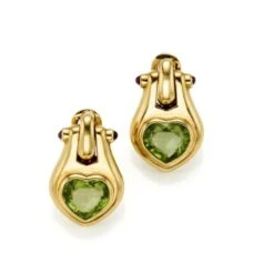Boucles D'oreilles Clip BULGARI Coeurs En En Or Jaune, Péridots Et Rubis