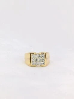 Chevalière Vintage Or Plateau De Diamants