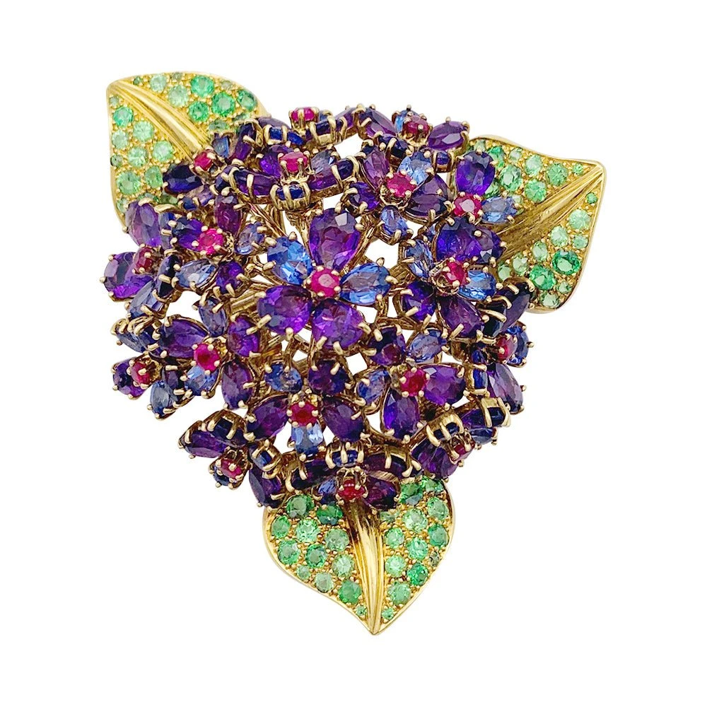 Miller Clip René Boivin,"Bouquet De Violettes", Or Jaune, Gemmes De Couleur. 2 Miller Clip René Boivin,"Bouquet De Violettes", Or Jaune, Gemmes De Couleur. – Image 2