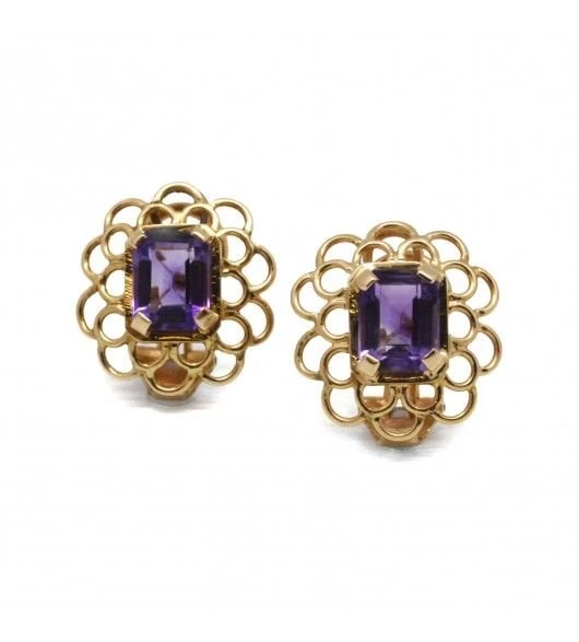 Clips D'oreilles - Or Et Améthystes 1 Clips D'oreilles - Or Et Améthystes
