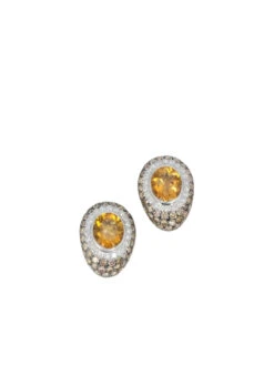 Clips D’oreilles Vintage En Or, Citrines, Diamants Blancs Et Champagne -Castafiore Boutique clips doreilles vintage en or citrines diamants blancs et champagne 221097
