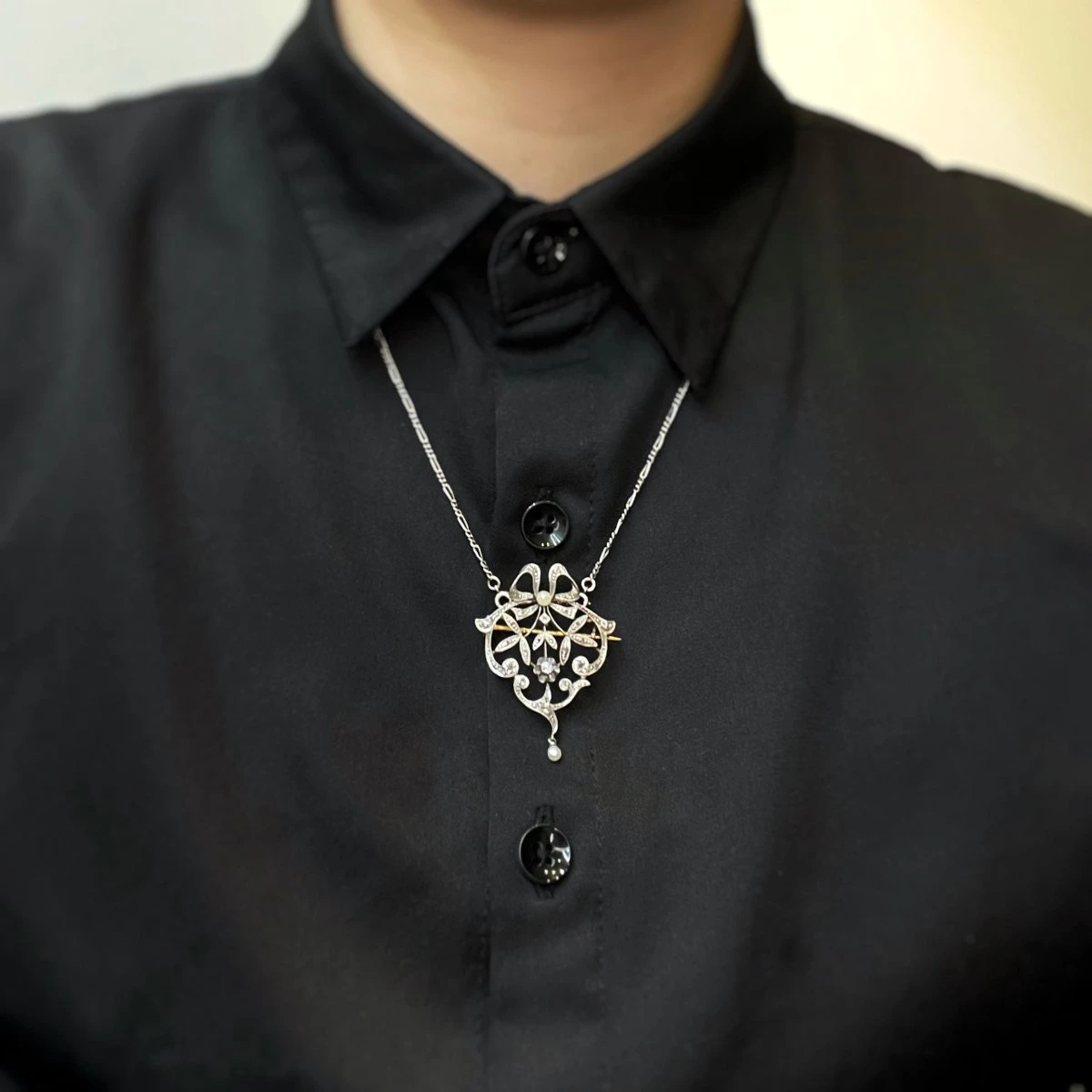 Collier Broche - Or, Platine, Diamants Et Perles 2 Collier Broche - Or, Platine, Diamants Et Perles – Image 2