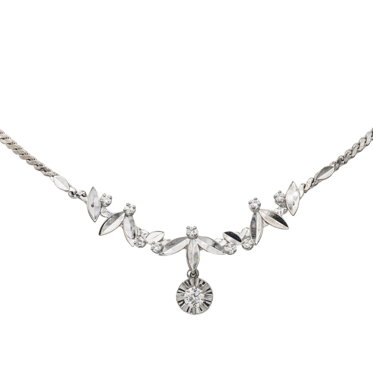 Collier Feuille Or Blanc Diamant 3 Collier Feuille Or Blanc Diamant – Image 3