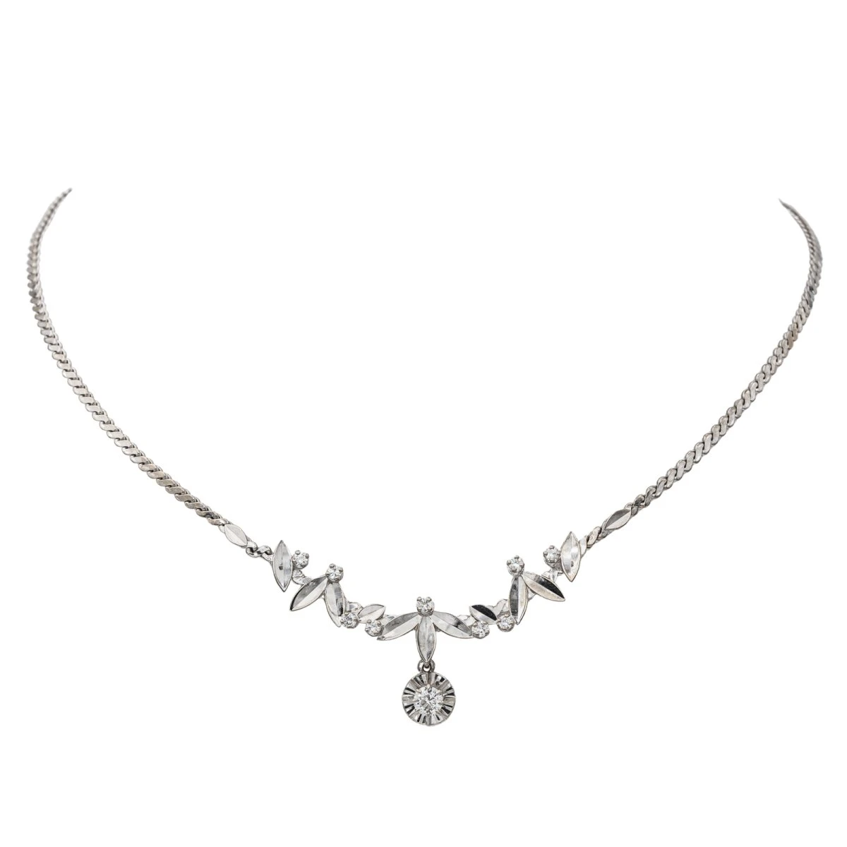 Collier Feuille Or Blanc Diamant 1 Collier Feuille Or Blanc Diamant