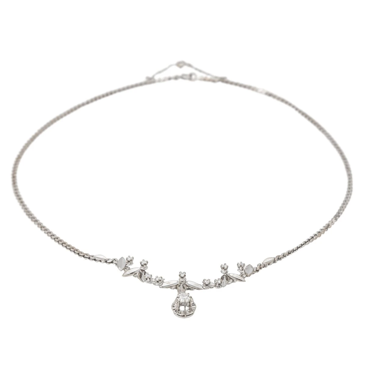 Collier Feuille Or Blanc Diamant 4 Collier Feuille Or Blanc Diamant – Image 4