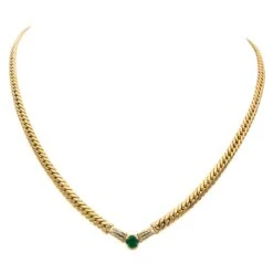 Collier Maille Anglaise Or Jaune Emeraude