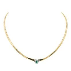 Collier Maille En Or Jaune, émeraude, Et Diamants
