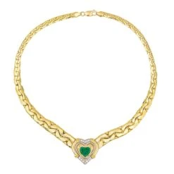 Collier Maille En Or Jaune, Or Blanc, émeraude Et Diamants