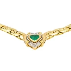 Collier Maille En Or Jaune, Or Blanc, émeraude Et Diamants -Castafiore Boutique collier maille en or jaune or blanc emeraude et diamants 686780