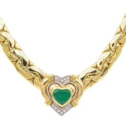 Collier Maille En Or Jaune, Or Blanc, émeraude Et Diamants -Castafiore Boutique collier maille en or jaune or blanc emeraude et diamants 720466