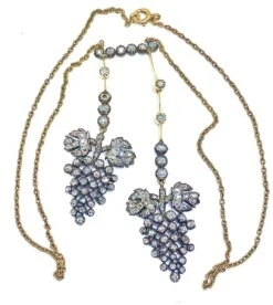 Collier Négligé Et Boucles D’oreilles En Or, Argent Et Diamant