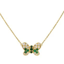 Collier Papillon Or Jaune Emeraude